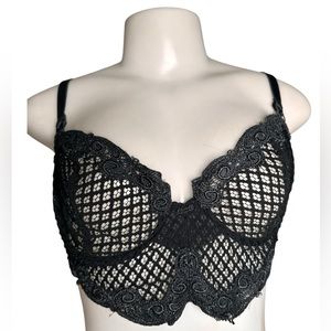 Vintage Christian Dior Black Lace Underwire Bra 34C Sheer Mesh Made in USA